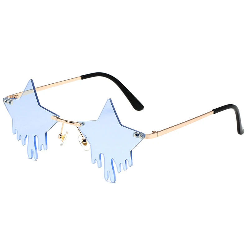 New five-pointed star water drop shape rimless cut edge sunglasses dance tears funny cross-border foreign trade glasses
