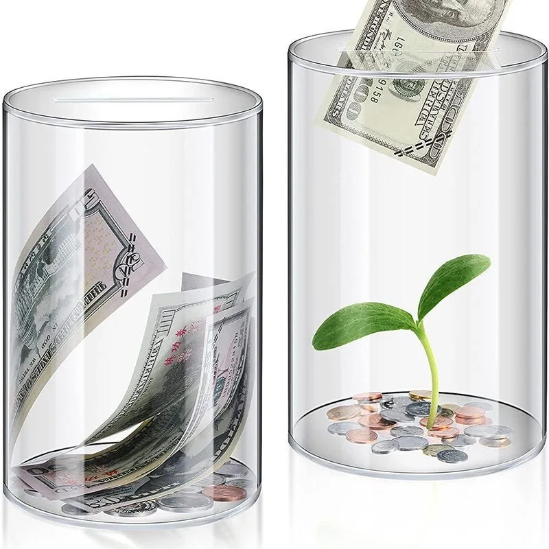 Clear Acrylic Break-to-Open gift storage piggy box plastic coin bank money saving box