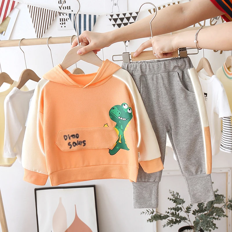 Kids Autumn Collection Baby Boy Clothing Sets Boys Hoodie Set Children Wear Manufacturing Dinosaurs pattern cloth boy