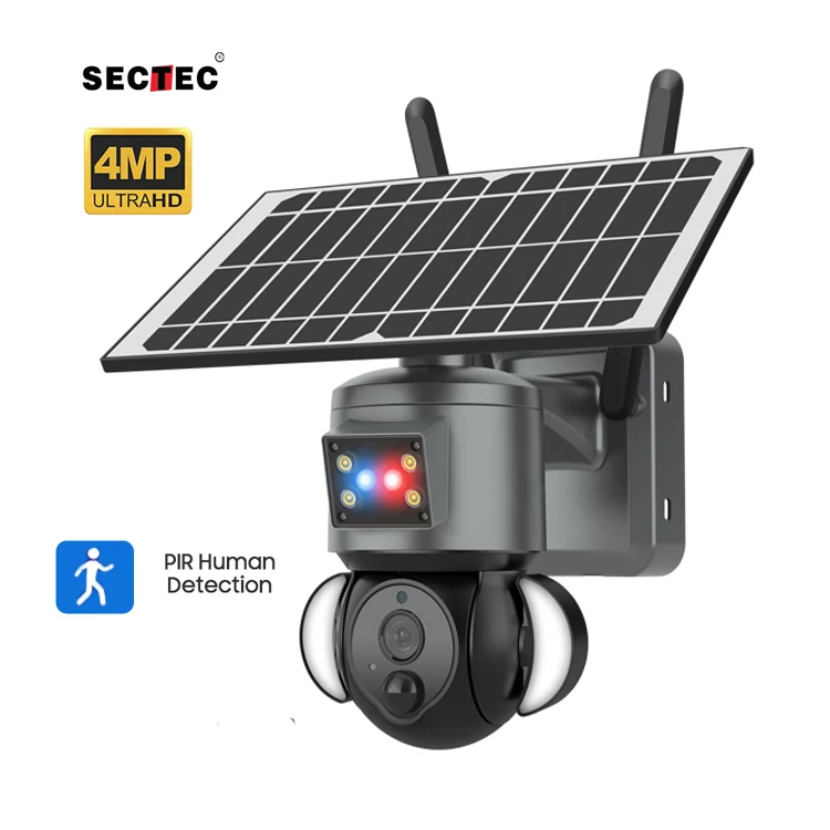 Sectec New OEM ODM HD 3MP PIR Camera Waterproof Security System Wireless PTZ Floodlight Solar CCTV Camera