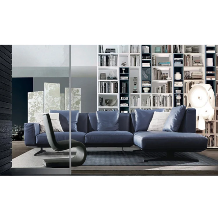 Italy design L shape sectional leather black sofa modern sofa