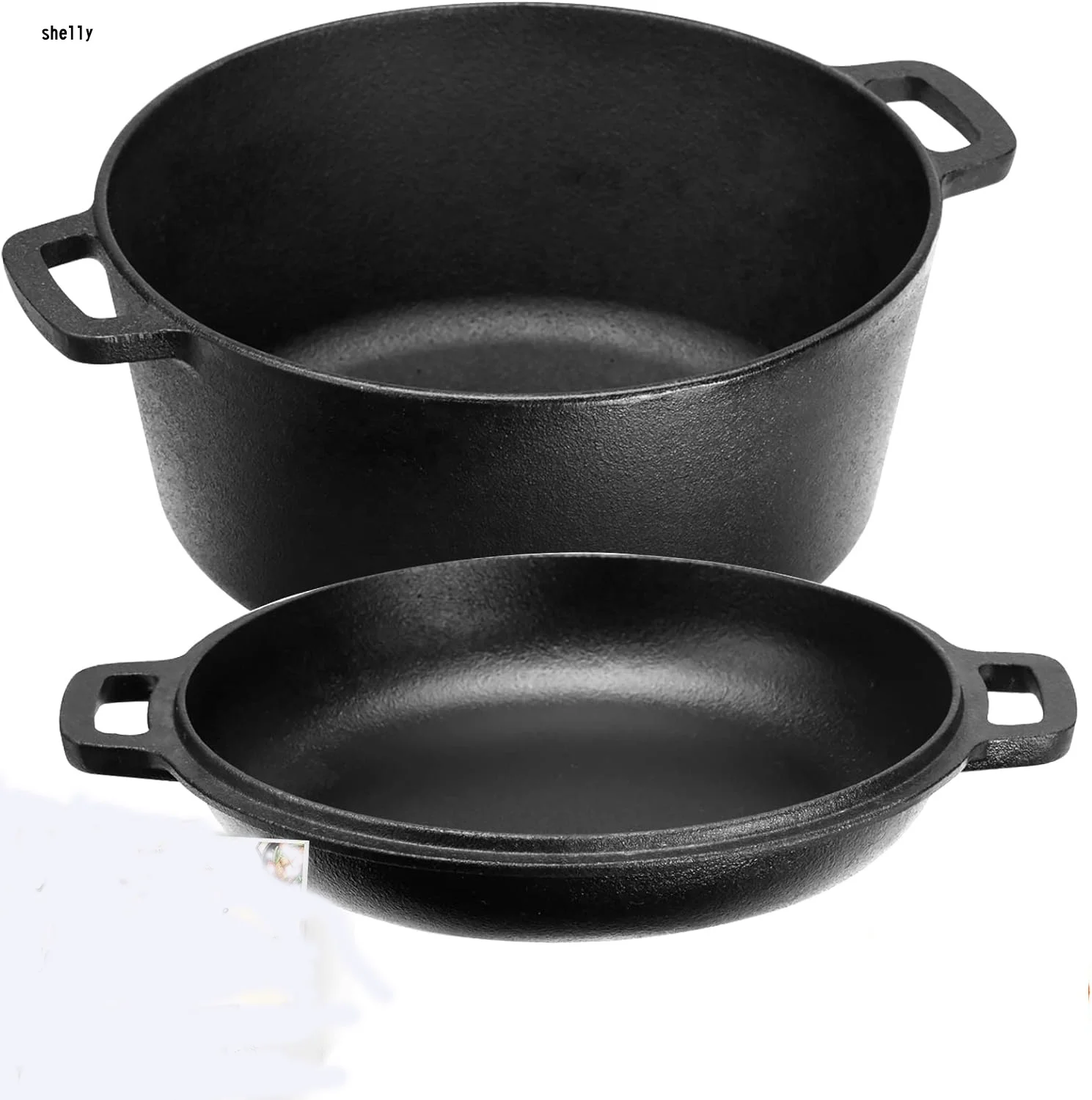 custom 2 in 1 Pre Seasoned Dutch Oven with Skillet Lid for Induction, Electric, Grill, Stovetop, BBQ, Camping