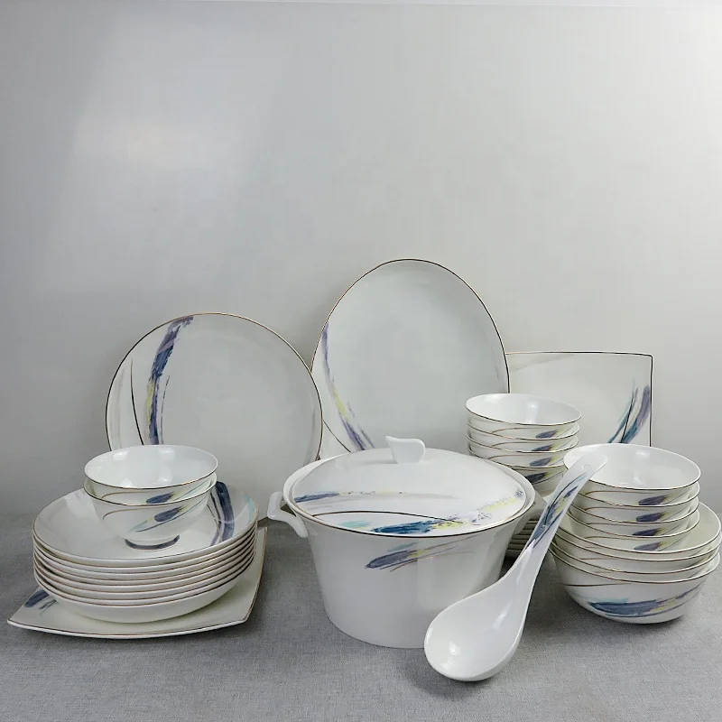 Feather tableware set simple light extravagant bowls and plates ceramic dinnerware