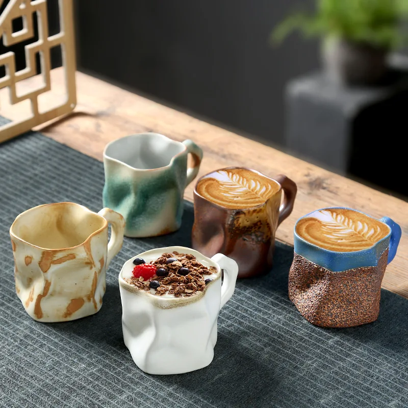 Japanese-style Vintage Ceramic Coffee Mug Tumbler Rust Glaze Tea Milk Beer Mug Handle Water Cup Home Office Drinkware