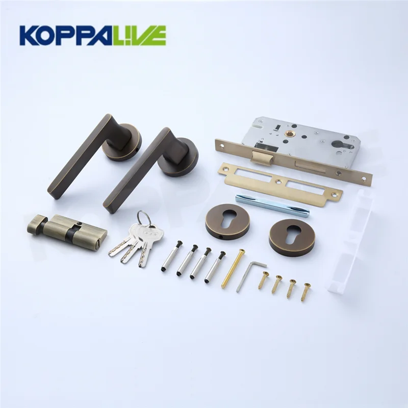 Koppalive Luxury European Bedroom Kitchen Brass Mortise Door Lock Set Privacy Passage Lever Door Handle Knob