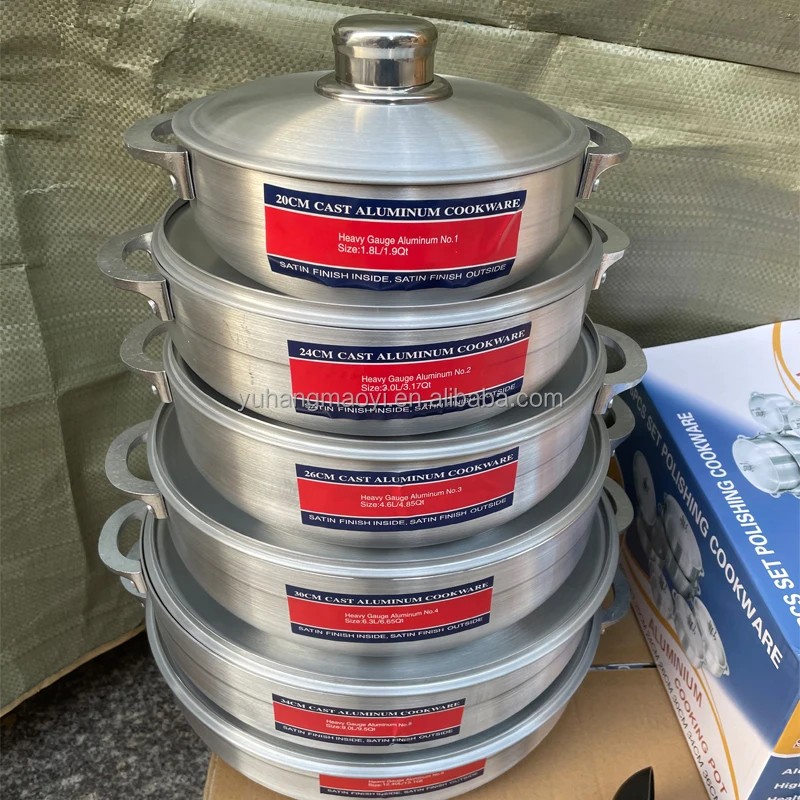 Stock Kitchen Cooking Pot Casserole Food containers Polishing Die Cast Aluminum Cookware Pot Sets With Lid And Spoon