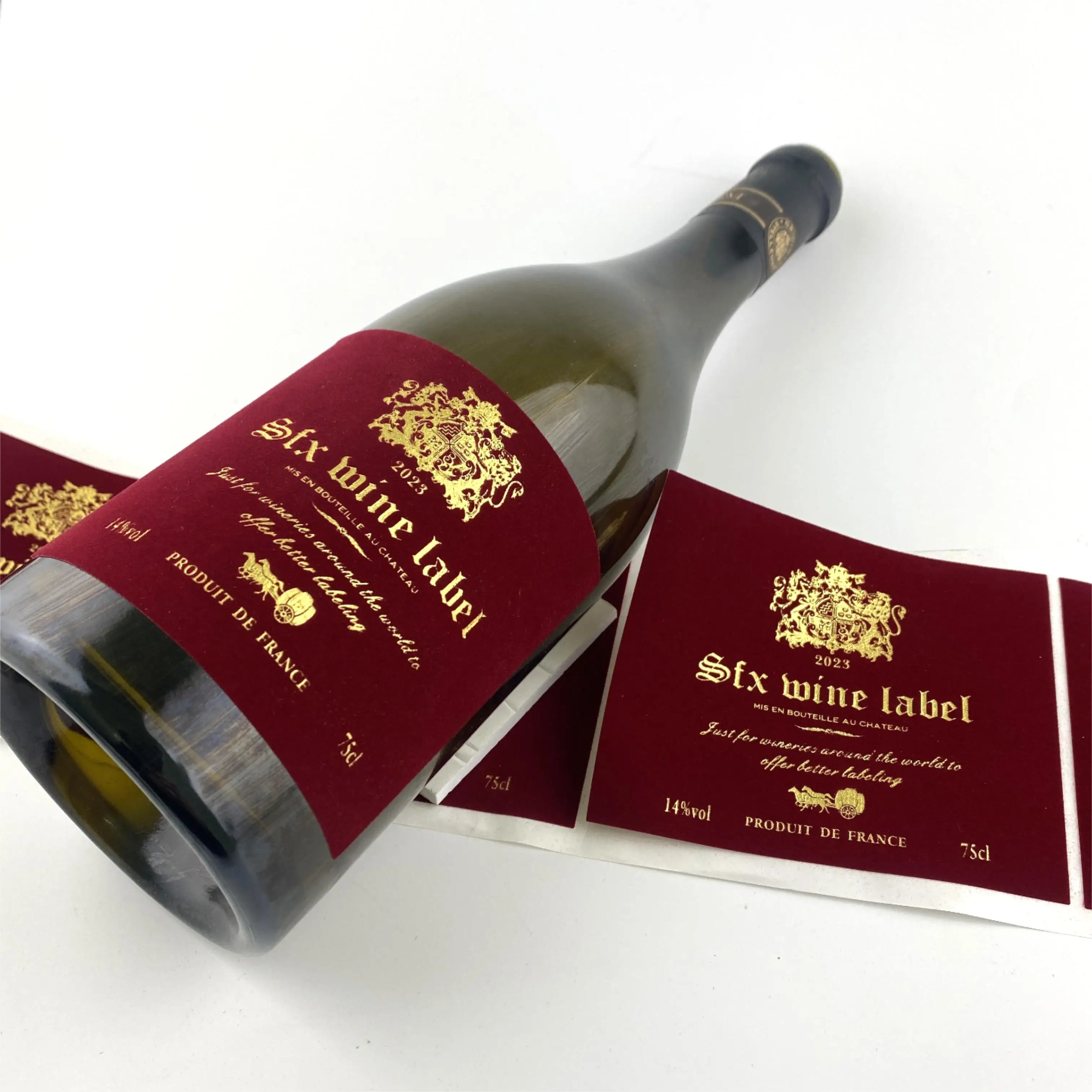 Custom flocking Sticker Stamping And Embossing Custom Wine Bottle Labels Wine Glass Label Clear