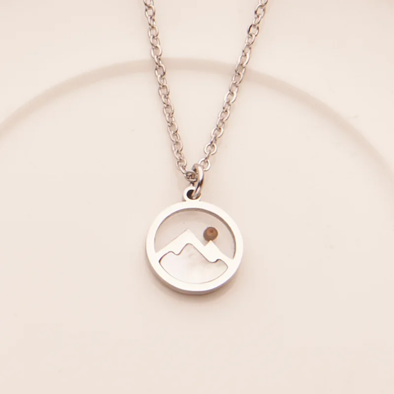 Inspire Stainless Steel Mountains Shell Inlay Pendant Necklace Christian Mustard Seed Move Mountains Pendant Necklace