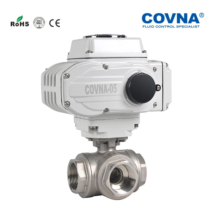 COVNA 12V DC24V 2.5 inch 2 Way 3 Way BSP Thread Electric Motorized Water Flow Control Ball Valve with Electric Actuator