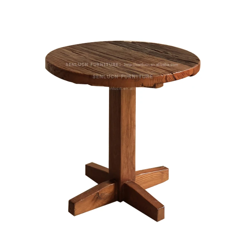 Modern style island George single leg round table coffee table, designed by a master of, with antique weathered solid wood