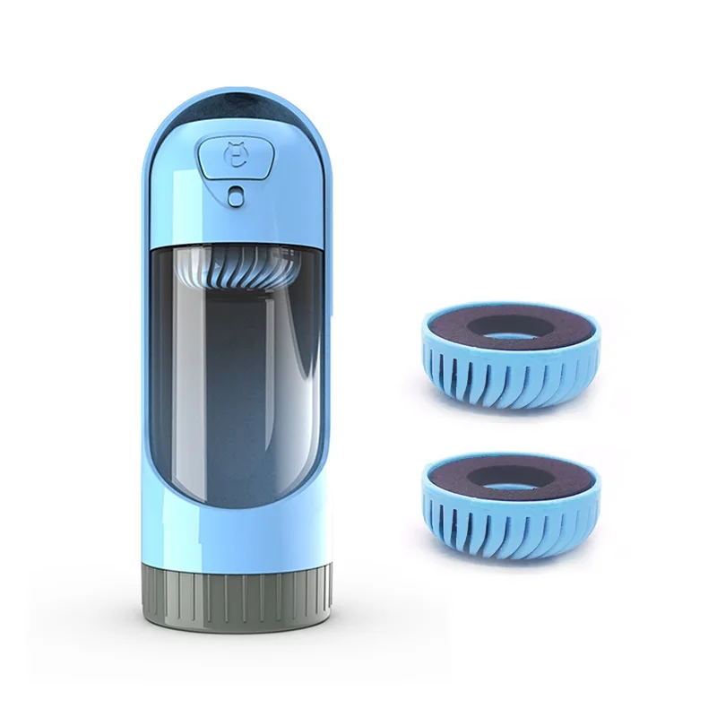 Easy carry convenient outdoor travel pet plastic portable dog drinking water bottle 300ml with activated carbon filter