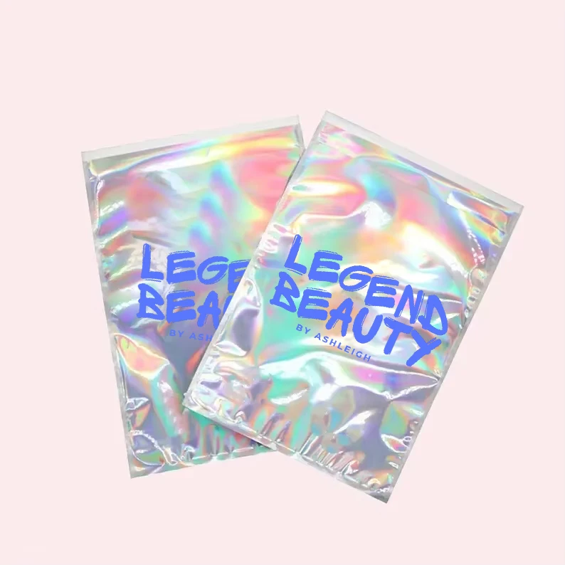 Custom design logo self adhesive aluminum foil glitter logistics envelopes mailing bag holographic poly mailers for clothes