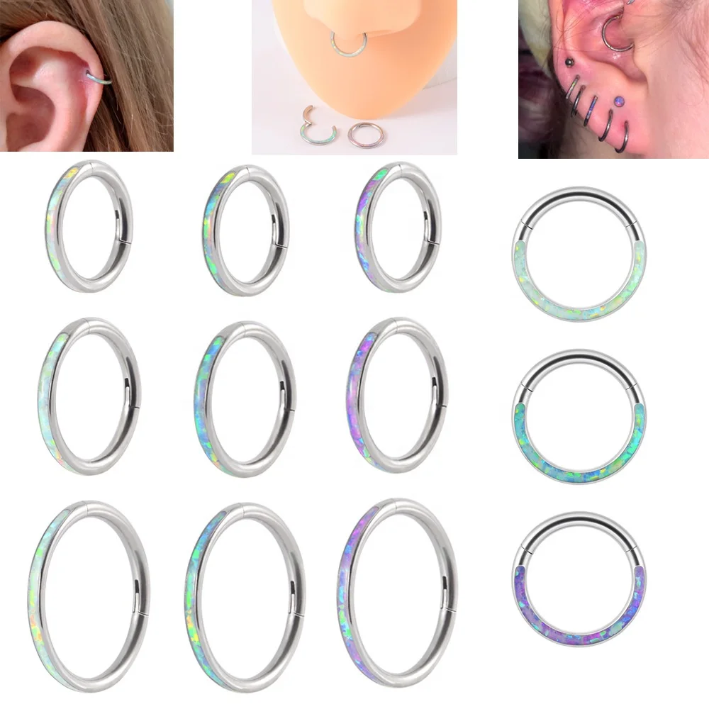 R.Gem. 16G G23 Titanium Opal Cartilage Earrings Nose Ring Lip Rings Hinged Daith Septum Piercing Jewelry