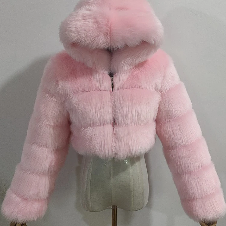 New Fashion Winter Fox Coat Fur Women long sleeves plus size fur bubble coat with hood