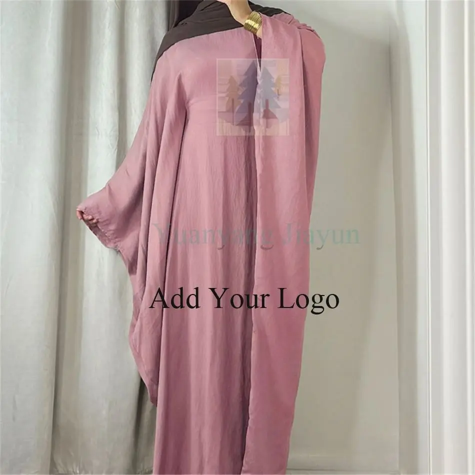 Hot Selling Slim Bat Sleeve Jilbab One Piece Dress Solid Color Wrinkle Polyester Ramadan Prayer Jilbab Abaya Muslim Dress