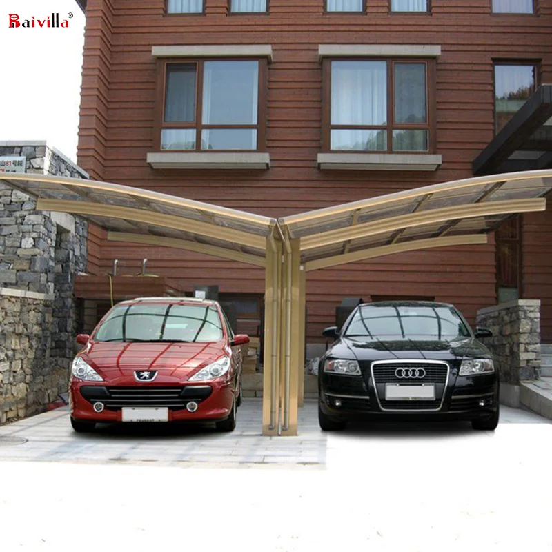 2 Post Car Awning Outdoor Double Metal Designs Modern Aluminium Pergola Carport With Arched Polycarbonate Roof (1600213475338)