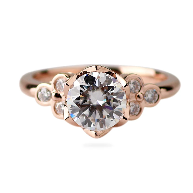 Moissanite 14K Rose Gold Ring Woman Jewelry 7.5mm Moissanite Diamonds Bands Real Gold Wedding Ring