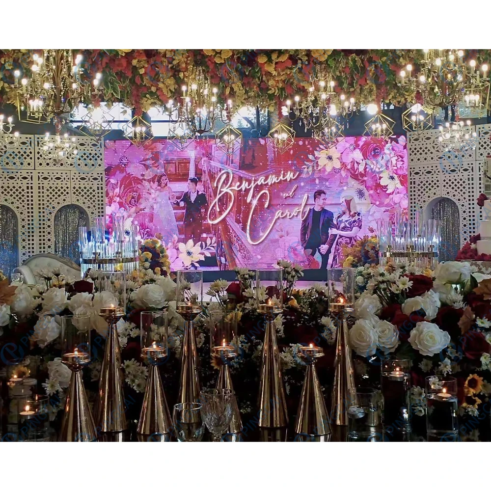 Pingcai 640x480mm P1.25 P1.5 P2 P2.5 Die Casting Aluminum Seamless Splicing Magnetic Fixed Indoor Wedding Backdrop Led Display