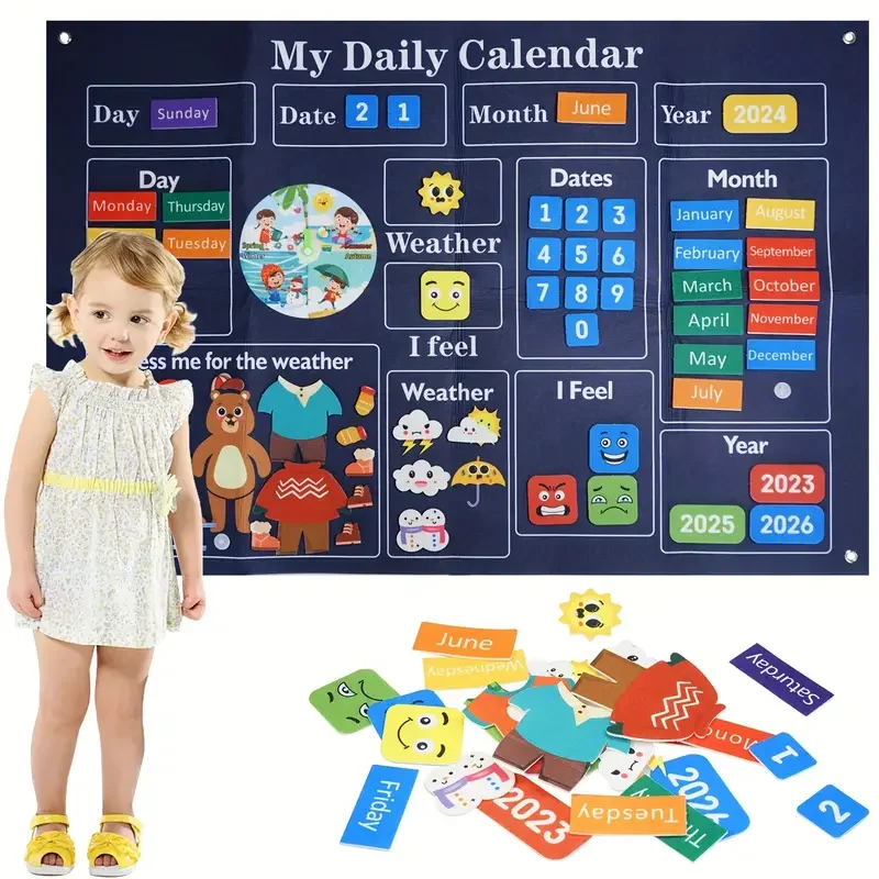 Felt Wall Calendar Early Learning Interactive Toy Felt Story Busy Board Set for Youngsters