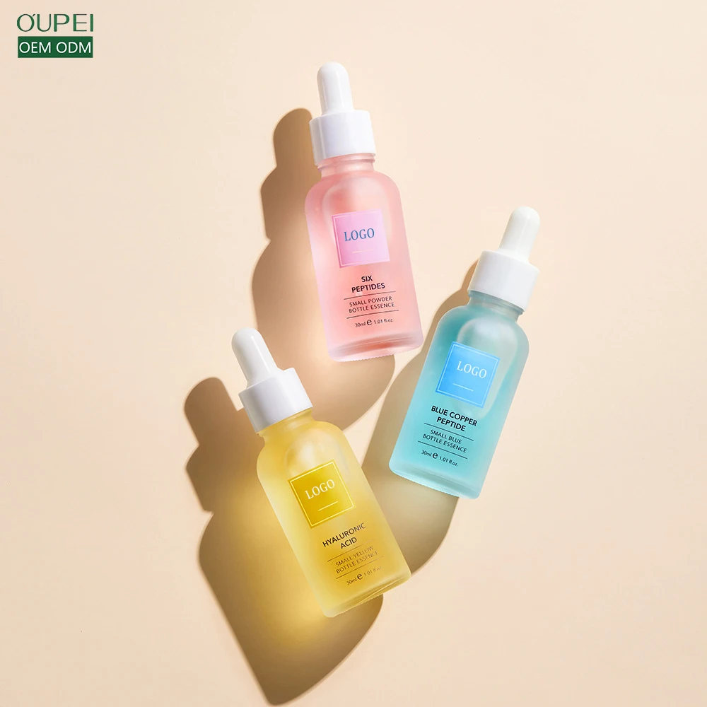 OEM ODM OBM Three Color Bottle Essence 30mL Hyaluronic Acid Six Peptide Blue Copper Peptide Tighten Moisturizing Skin Care Serum