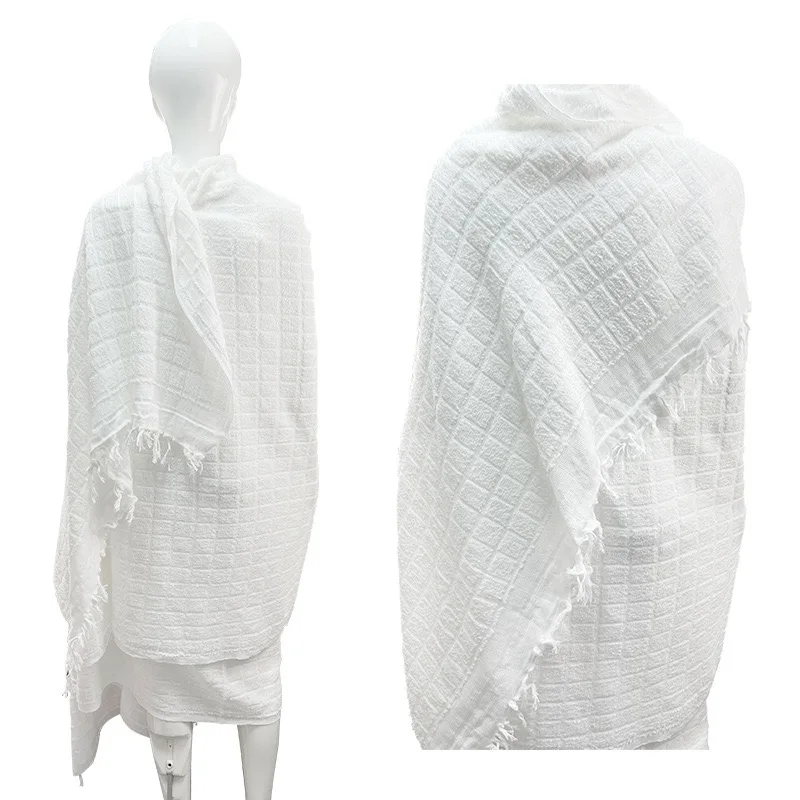 110*210cm High Quality 100% Polyester Jacquard Muslim Haji Ihram Towel Spot Pilgrimage Towel White Ihram Hajj and Umrah Towel