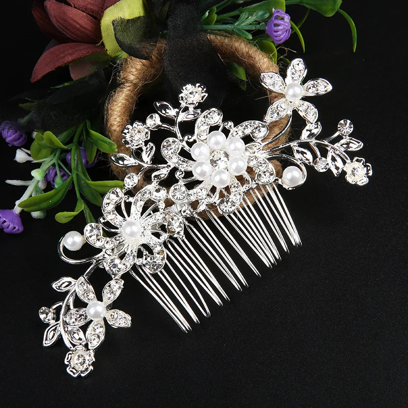 Wedding Hair Accessories Crystal Alloy Pearl Bridal Hair Comb Headpieces Christmas Gifts for Women Hair Jewelry Customized Logo