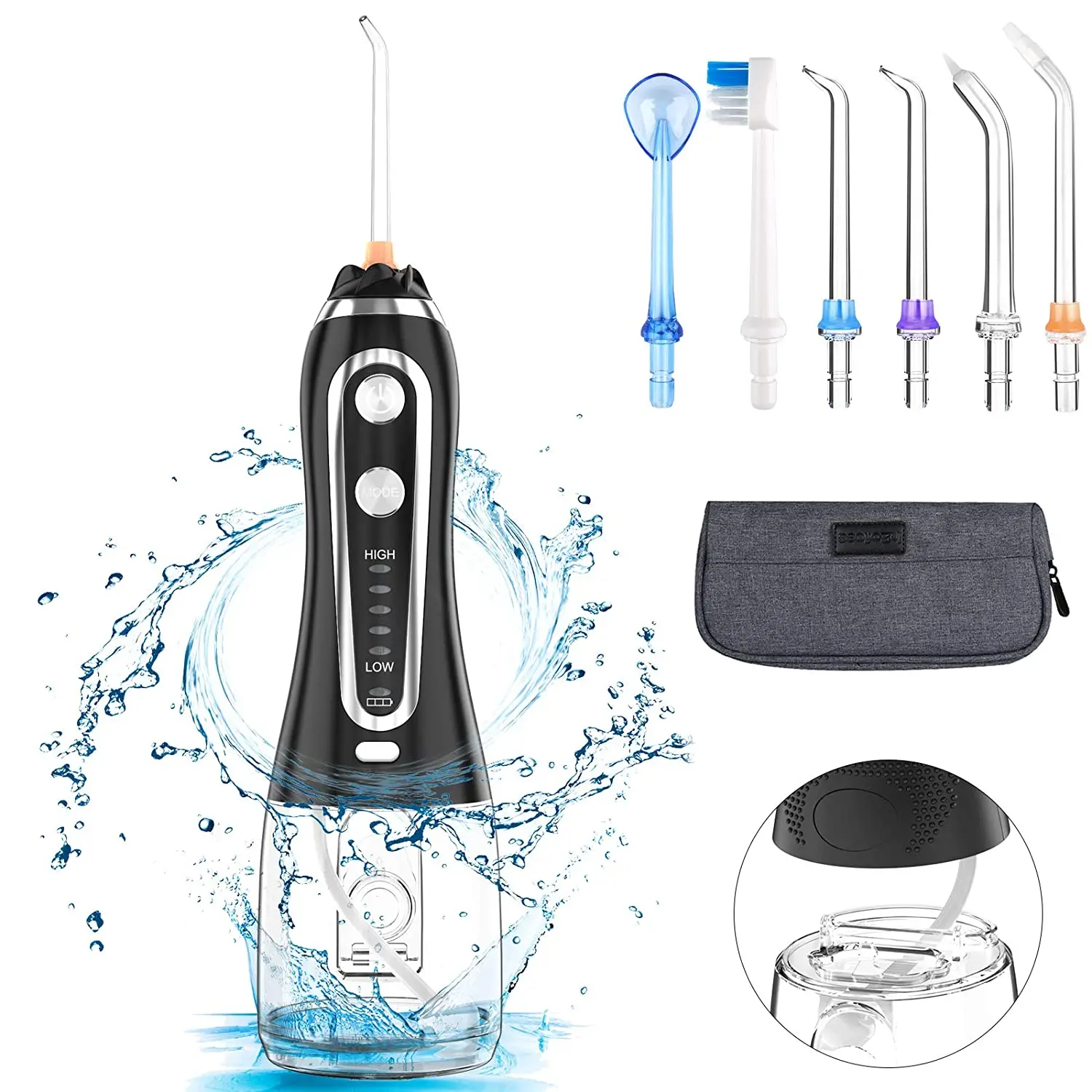 H2ofloss Cordless Water Dental Flosser With 5 modes Rechargeable Water Flosser  IPX7 Waterproof Portable Oral Irrigator