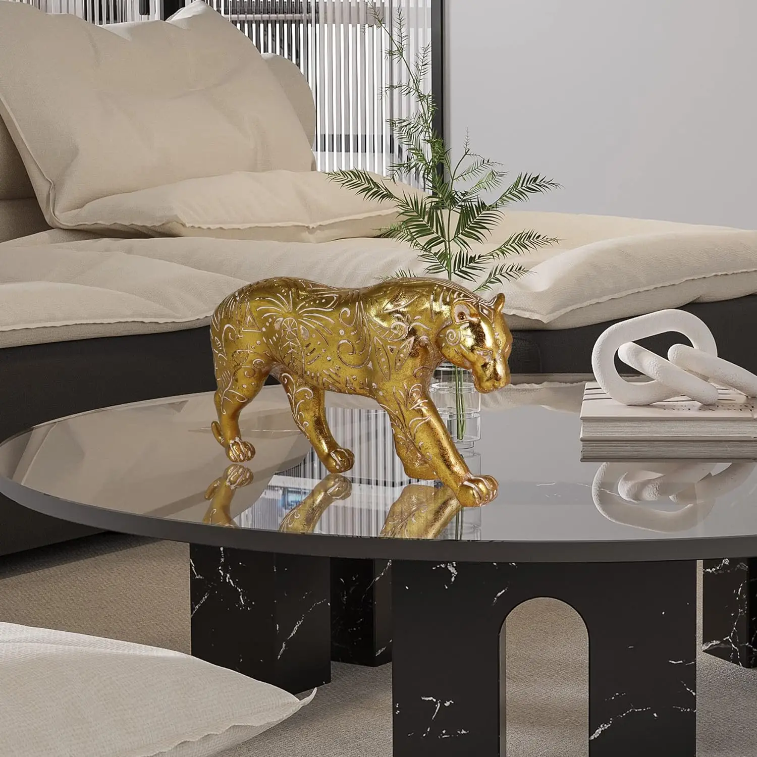 Custom Gold Cheetah Statue Simple Modern Western Resin Sculpture for Living Room Bedroom Desktop Art Decoration Gift for Dad