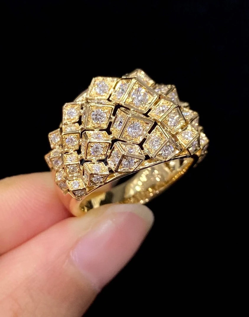18K Gold Luxury Design Shining Diamond lab grown diamonds cuban stone setting roast ring