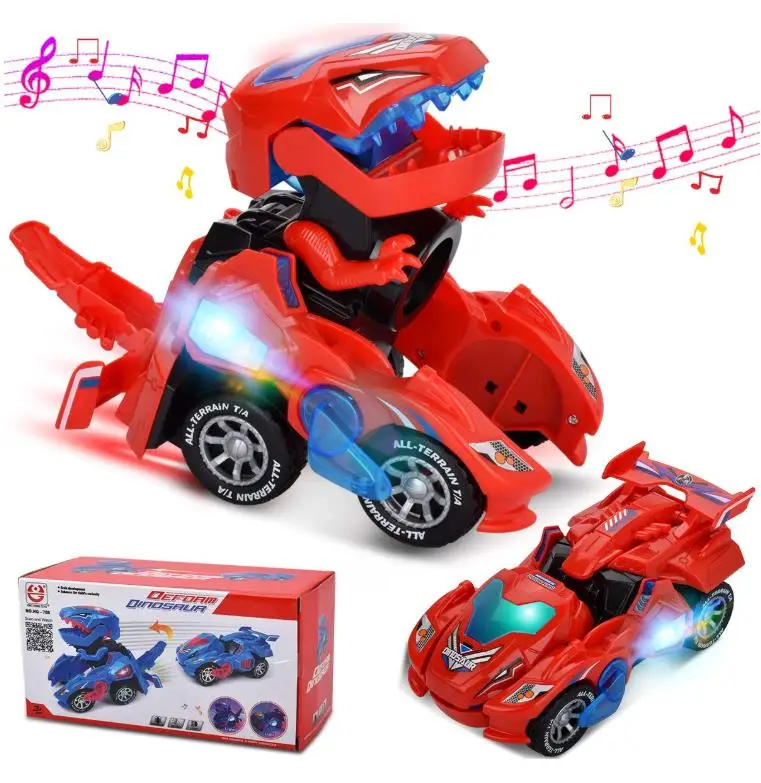 Transforming Dinosaur Car Toys with LED Light and Music Automatic Transform Dino Car For Children