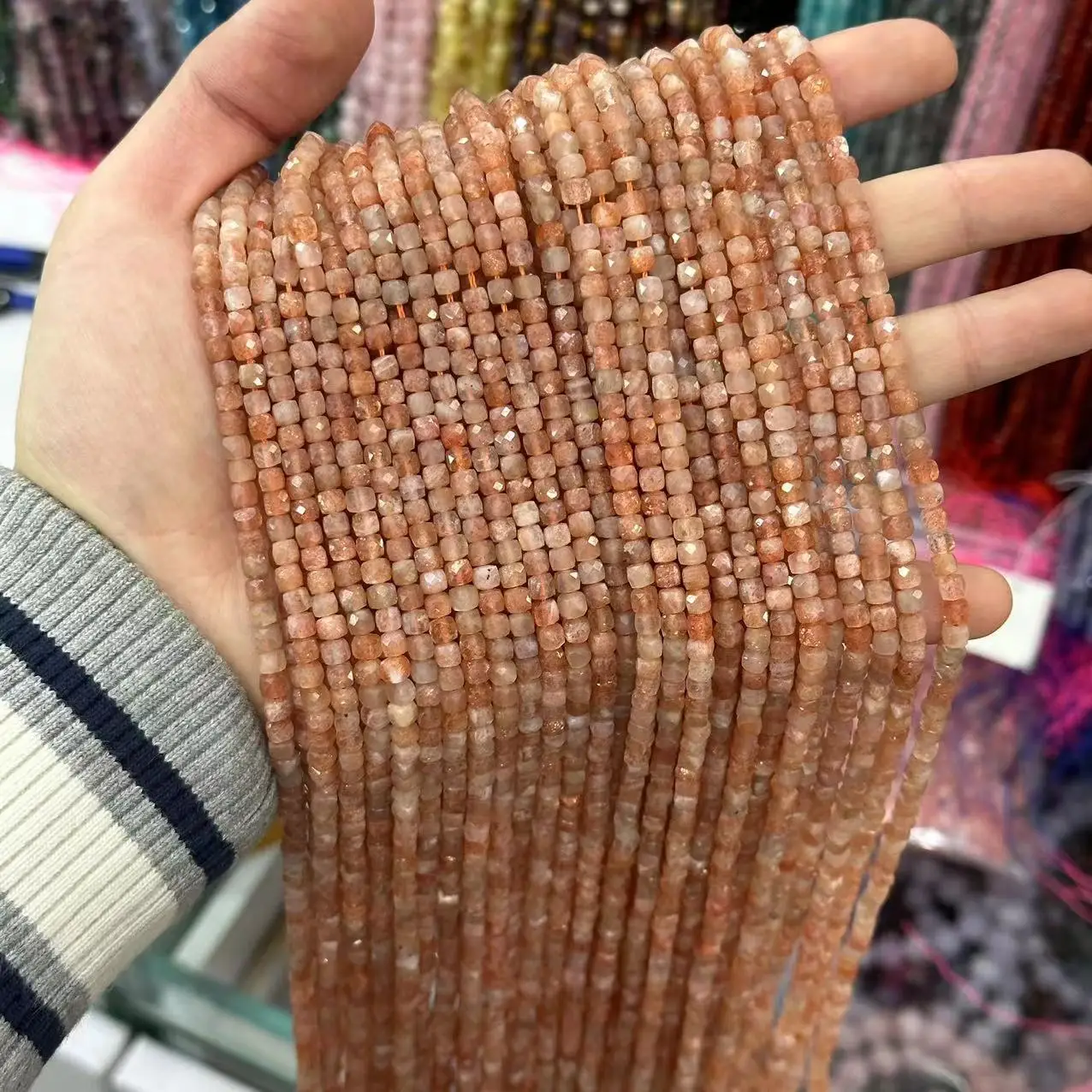 4X4mm Natural Sunstone Gemstone Beads Faceted Square Loose Stone Beads for Jewelry Making Multi Choice Stone Beads DIY Craft