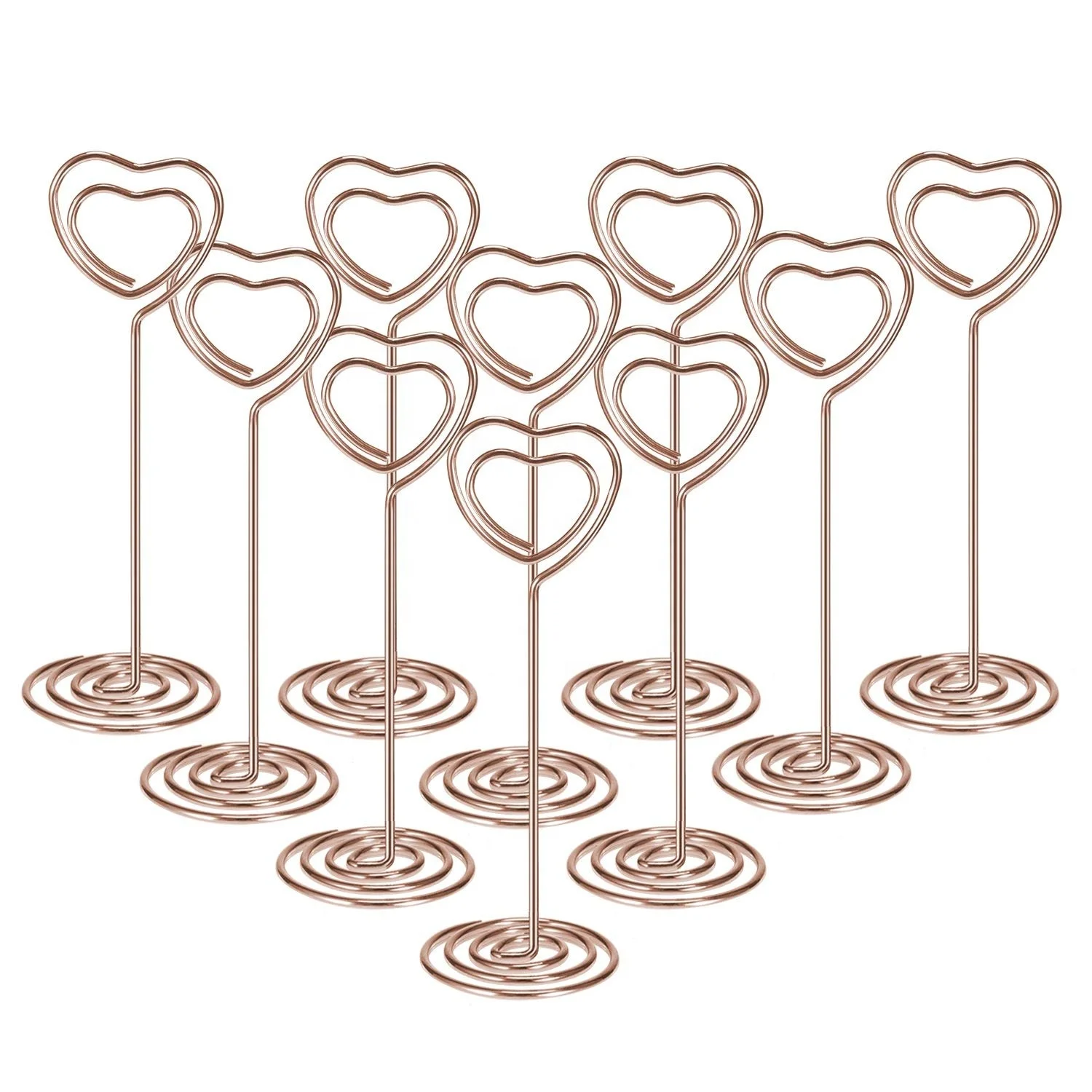 Rose Gold Spiral Metallic Base Heart shape memo clip holder  for wedding party and hotel