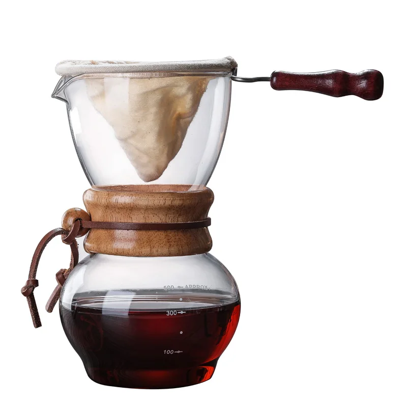 500ml coffee pot made of high borosilicate glass wood handle for effective anti-hot for family sharing