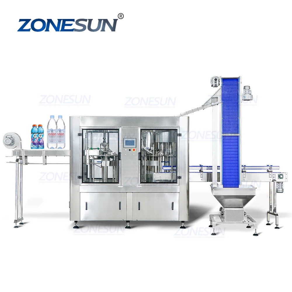 ZONESUN ZS-AFC883 Full Automatic 3 IN 1 Small Scale PET Bottle Mineral Water Liquid Beverage Rotory Filling Capping Machine