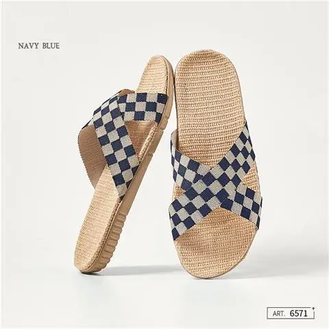 Women Indoor House Slippers Summer Linen Silent Sweat Absorption Slides Fluffy Cross  Female Flax Belt Bedroom Home Casual Shoe