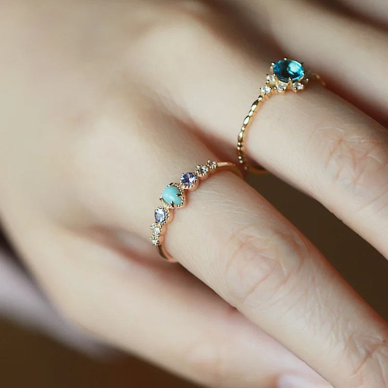 Beautiful Waterdrop Blue Natural Copper Pectolite Tanzanite Topaz 925 Sterling Silver Ring