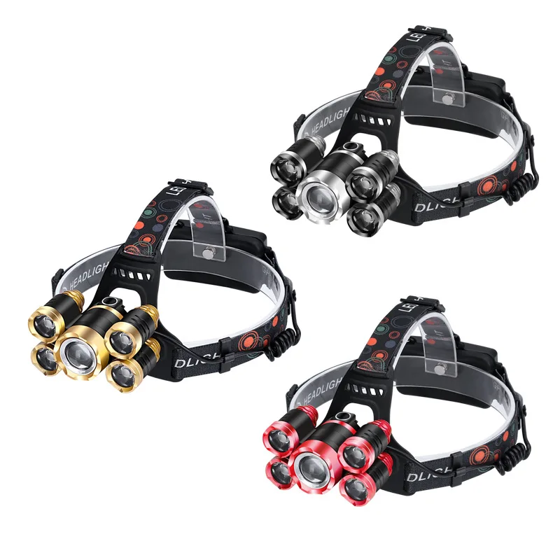 5 LED Headlight, USB Rechargeable Head Lamp Flashlight, 4 Modes Waterproof Zoomable Work Light for Outdoors, Household