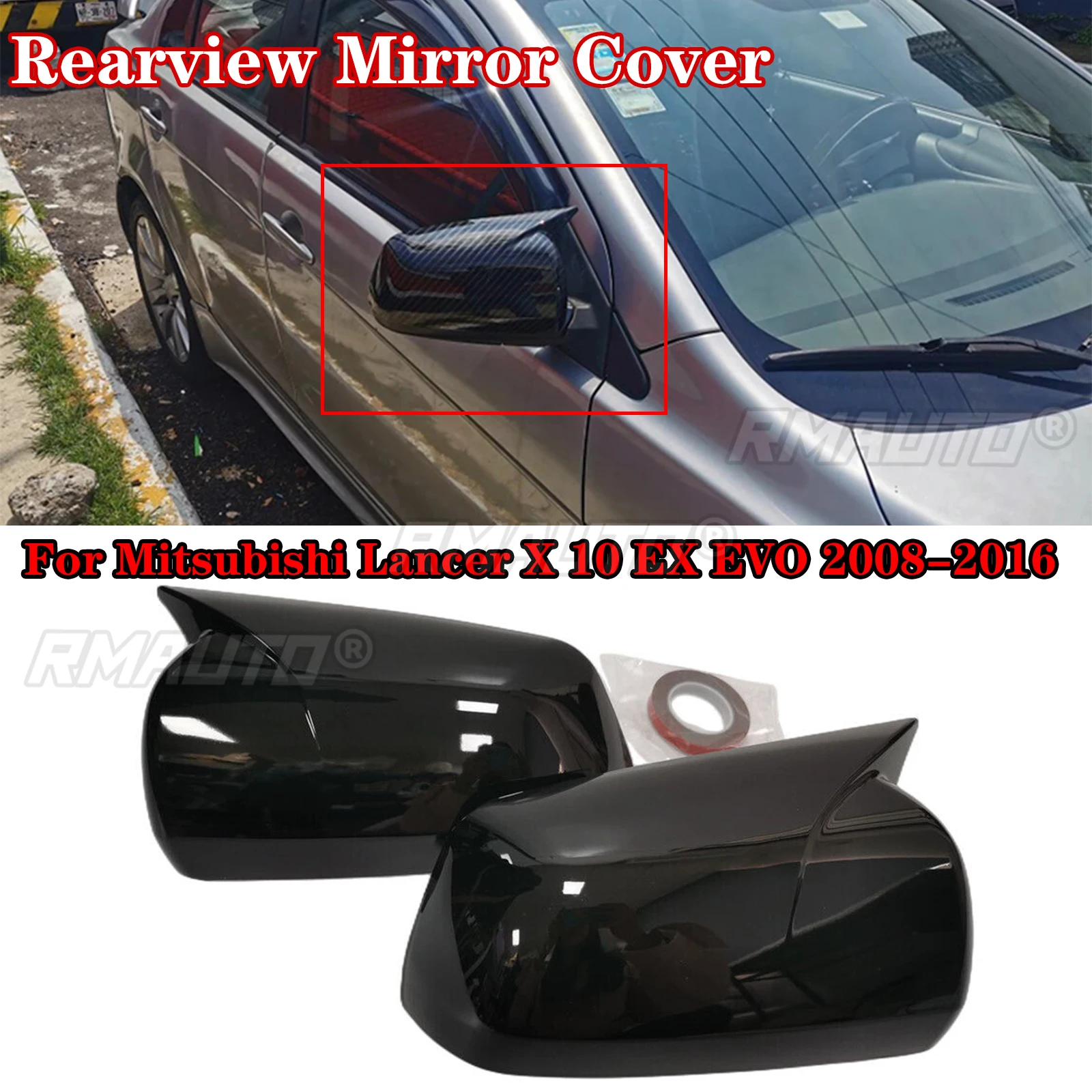 A Pair Rearview Side Mirror Trim Cover For Mitsubishi Lancer X 10 EX EVO 2008-2016 Shell Sticker Car Styling Accessories Part