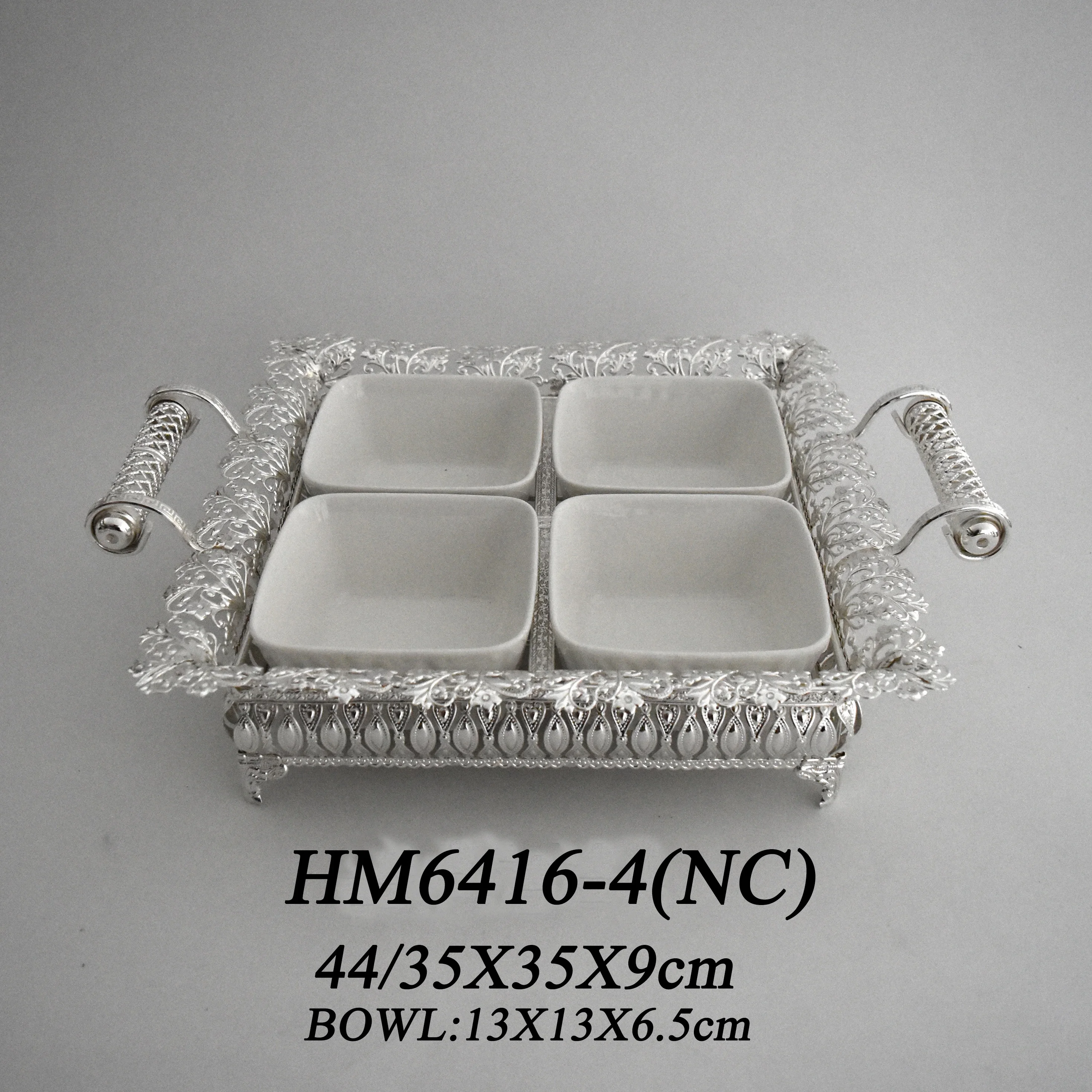 
Kitchen portable metal frame square ceramic coffee sugar spice bowl with handle 