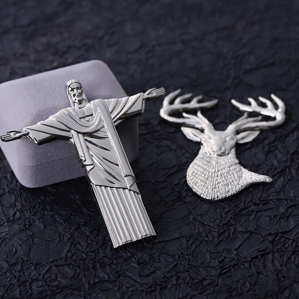 Free Art Custom Emblem and Badge Sticker Metal Metallic 3D Zinc Alloy Jesus Pattern Chrome Car Decal Logo