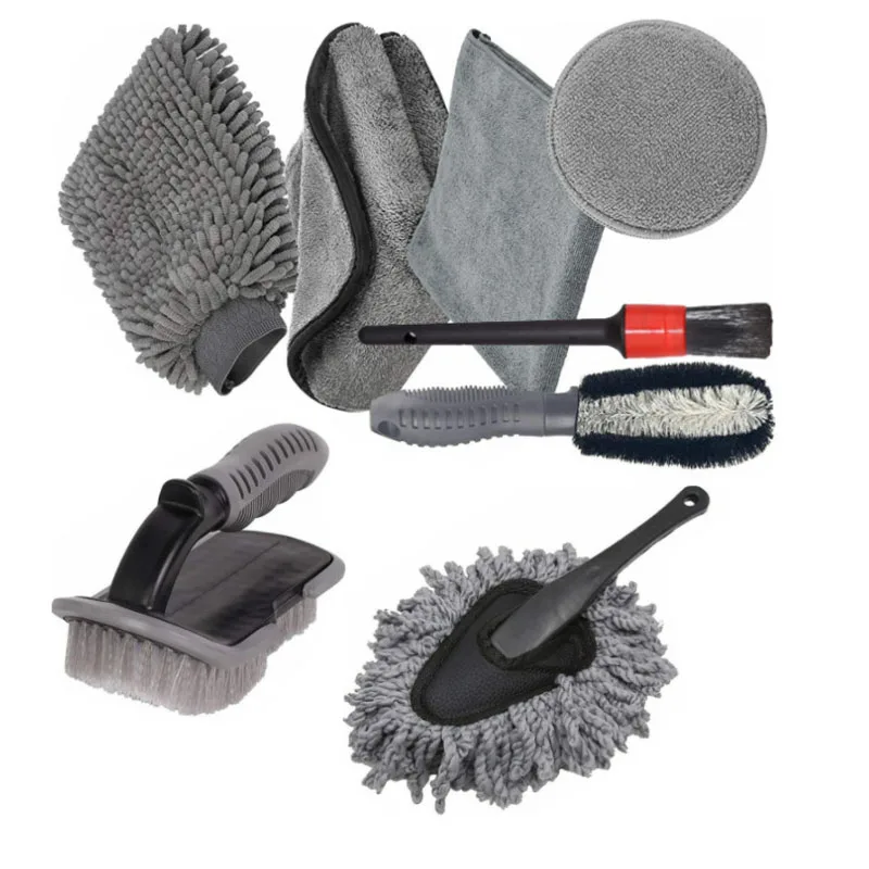 High Quality 9pcs Car Wash Brush Kit Cover Steel Wire Long Hair U-Shaped Wheel Tire Brush Cleaning Brushes