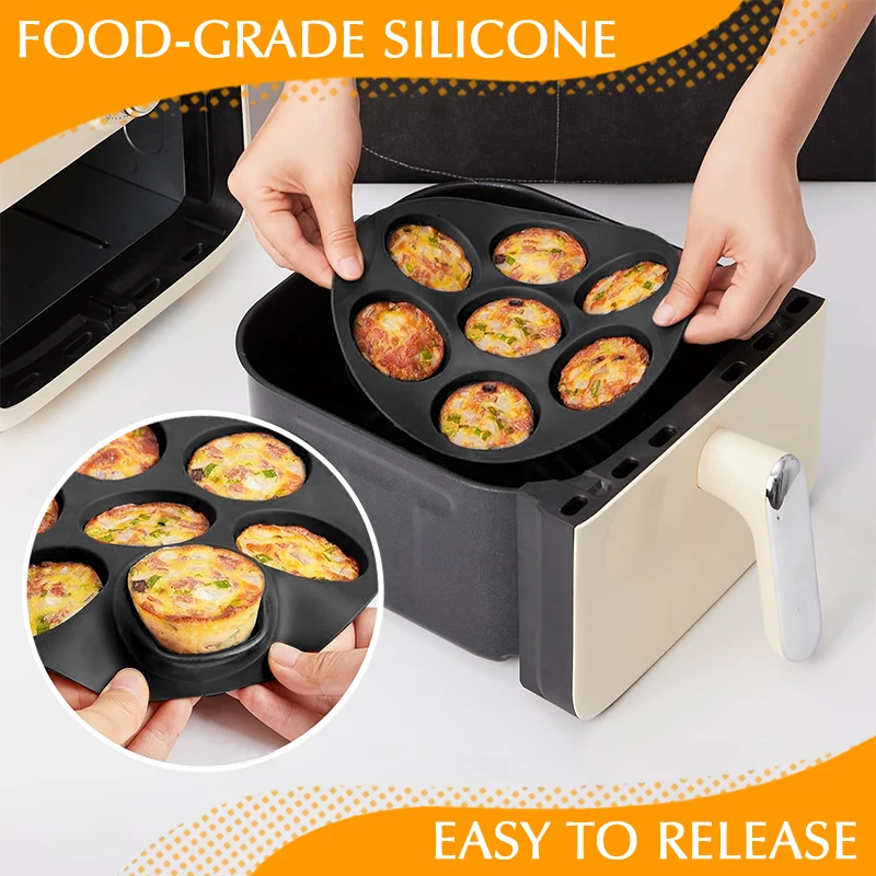 Custom OEM & ODM Black 6/7/8/9 inch Hot Selling Baking Pastry Tools 7 Cavies Air fryer accessories Food Grade Silicone Cake Mold