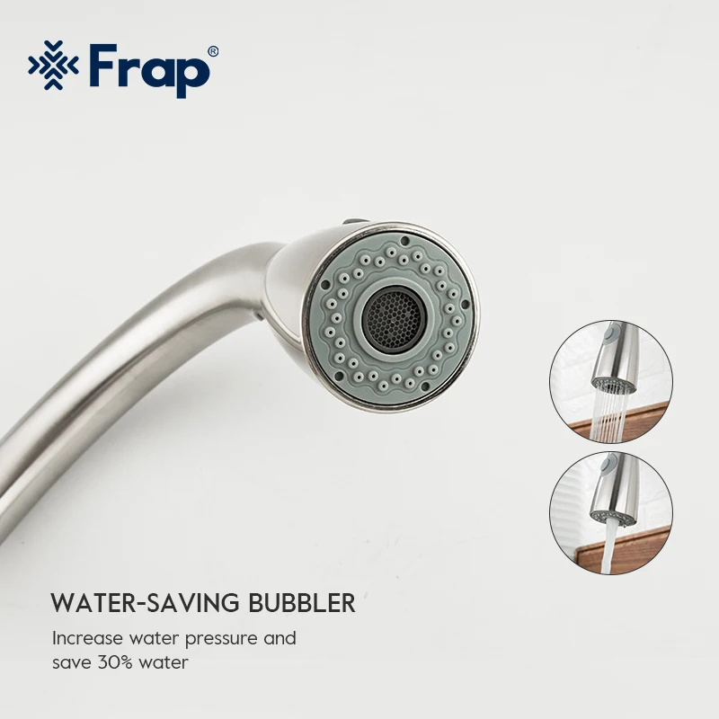 Frap New removable kitchen sink faucet with pull out sprayer SUS304 Satin kitchen shower faucet F60899-1