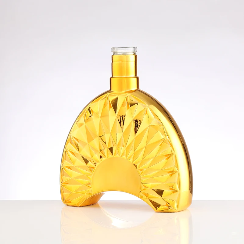 750ml Glass Bottle Gin Tequila Whisky Brandy Glass Alcohol Bottle gold color electroplated with corks
