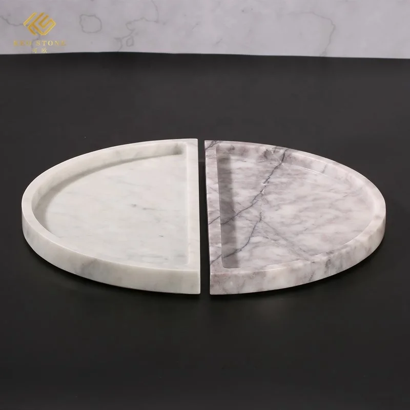 
Elegant mandarin duck half circle tray home hotel decoration food fragrant snow plum white marble plates 