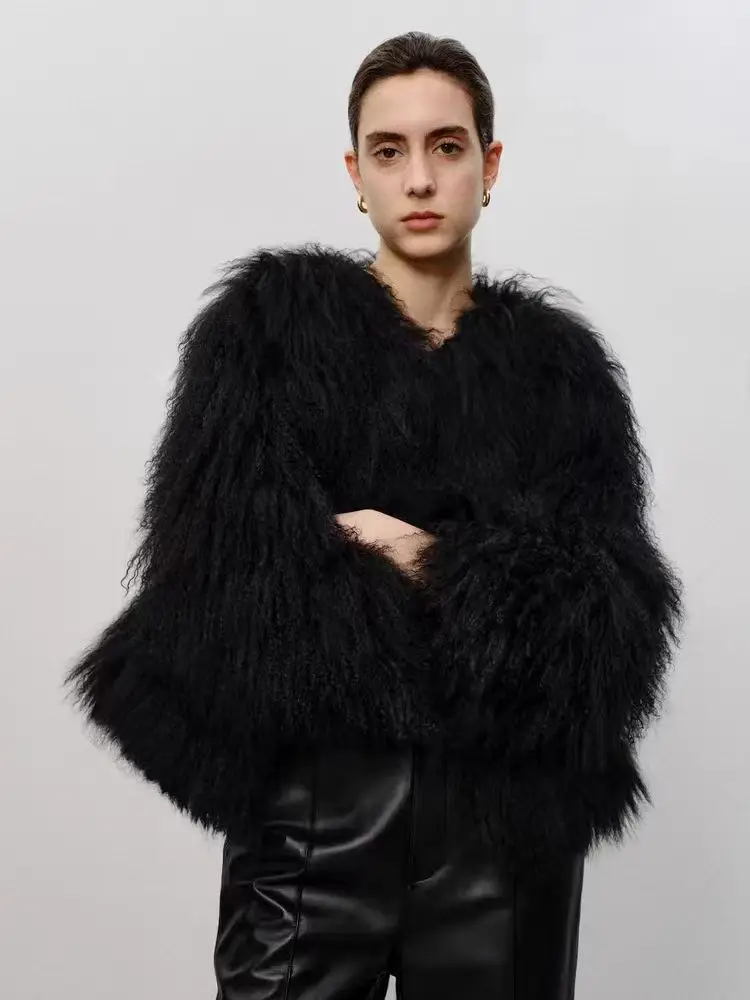2024  New arrival  Fashion  lamb  fur  coat   Real Mongolian Lamb Fur Coat  for women