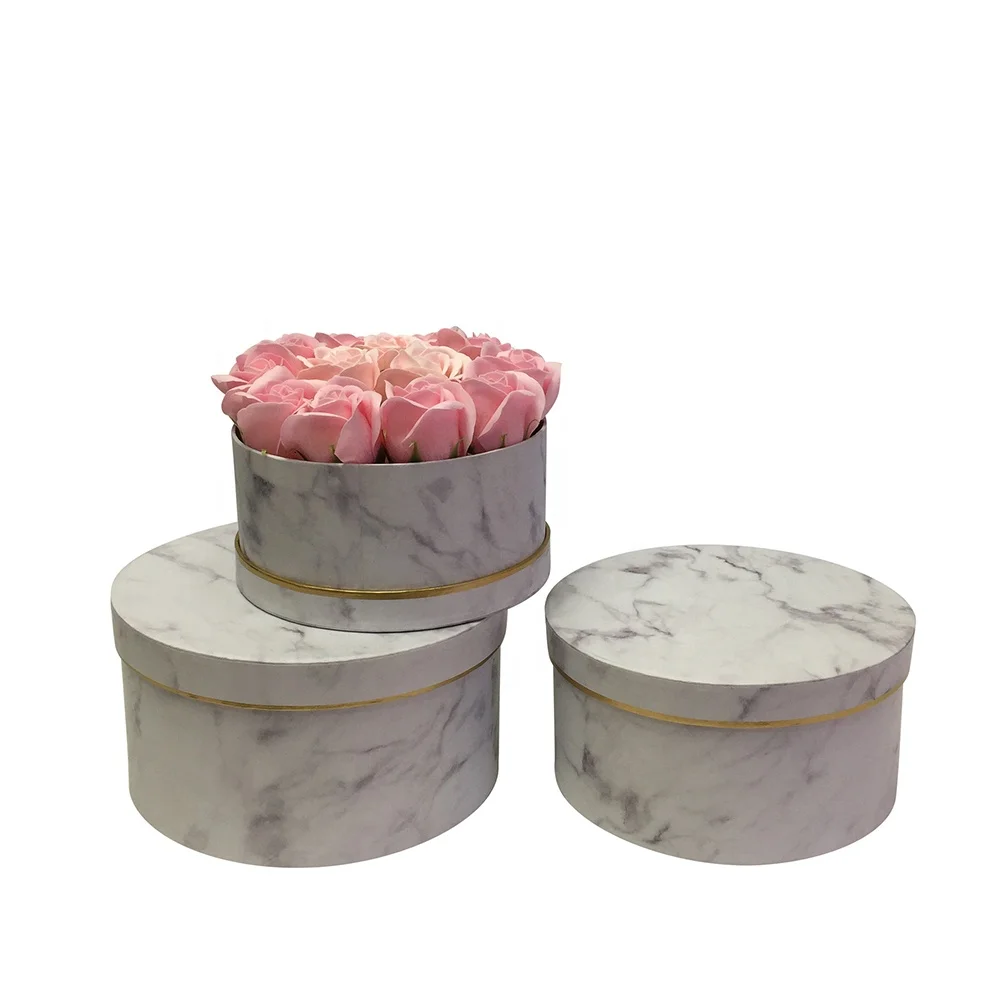 INUNION Premium Quality Home Decor White Marble Set of 3 Round Beautiful Practical Cardboard Mom Gift Arrangements Flower Boxes