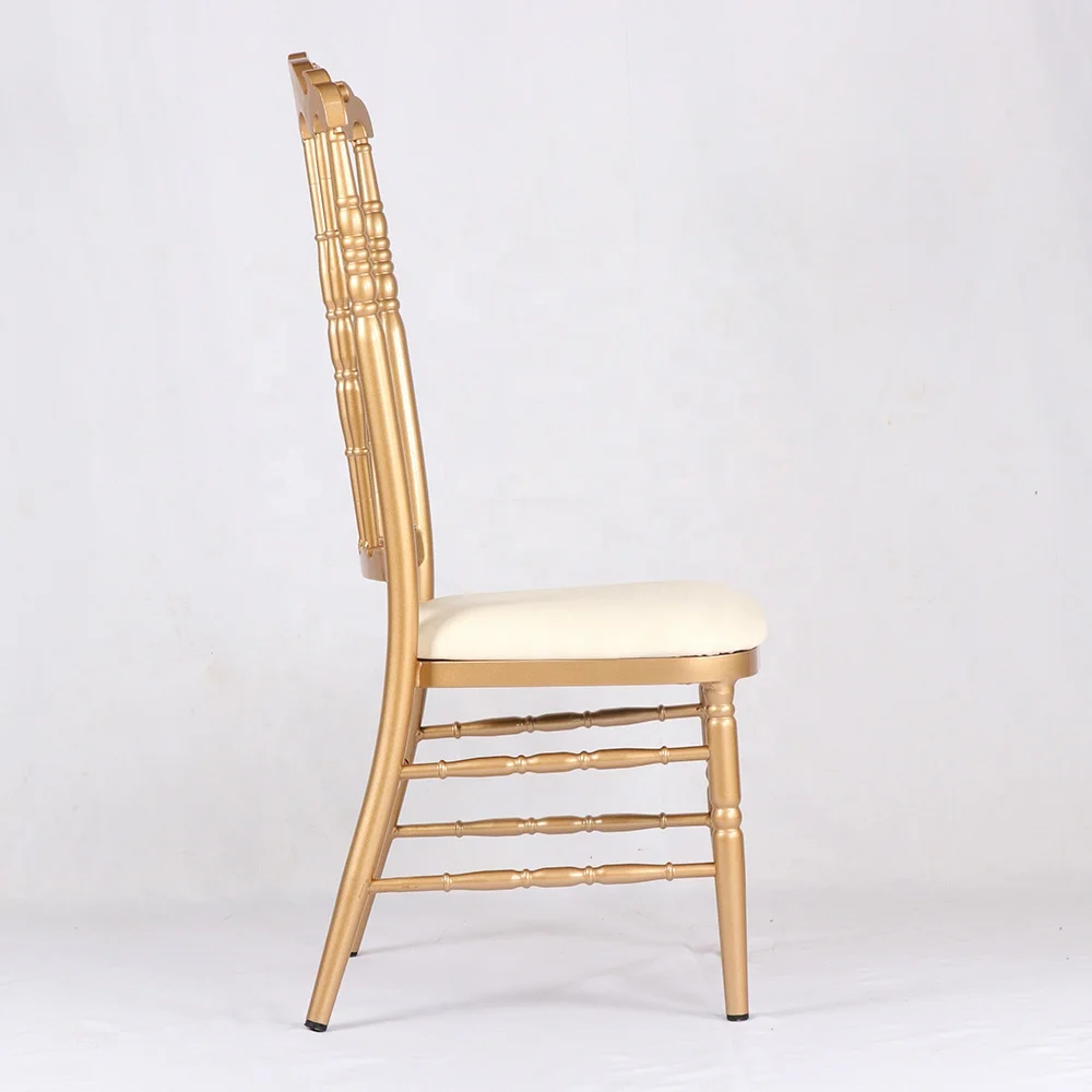 Оптовая продажа, шикарный Металлический Стул Chiavari с высокой спинкой из золотистого алюминия, свадебный стул Наполеона