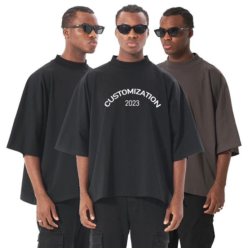 300g heavyweight hip hop loose thick collar boxy fit tshirt custom high quality oversized t shirt for men
