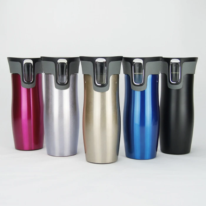 High quality 16 oz sliver stainless steel autoseal thermo cup thermal tumbler travel coffee mug with easy-clean lid